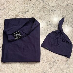Milkmaid Goods Navy Blue Baby Swaddle Set- Blanket and Hat, Sold Out, NEW